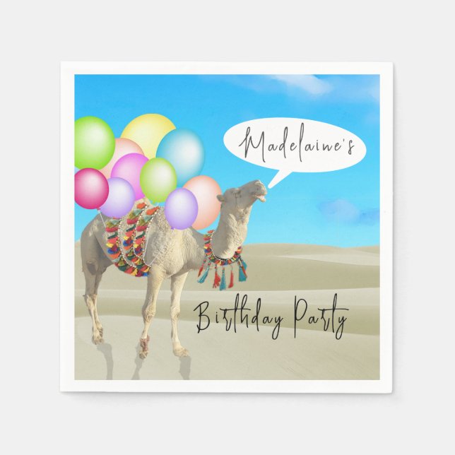 Birthday Fun Desert Camel Balloons farbenfroh Serviette (Vorderseite)