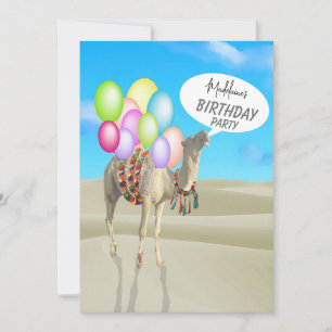 Birthday Fun Desert Camel farbenfrohe Balloons Einladung