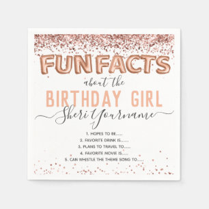 Birthday Fun Facts Balloon Text Glitzer Girly Napk Serviette
