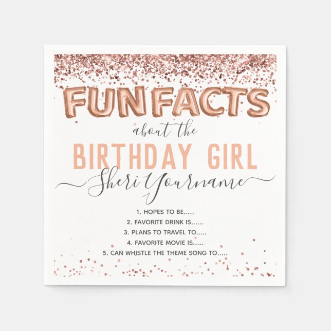 Birthday Fun Facts Balloon Text Glitzer Girly Napk Serviette (Vorderseite)