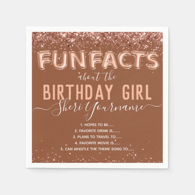 Birthday Fun Facts Balloon Text Glitzer Girly Serviette (Vorderseite)