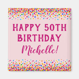 Birthday Fun Pink Colorful Confetti Magnet