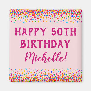 Birthday Fun Pink Colorful Confetti Magnet
