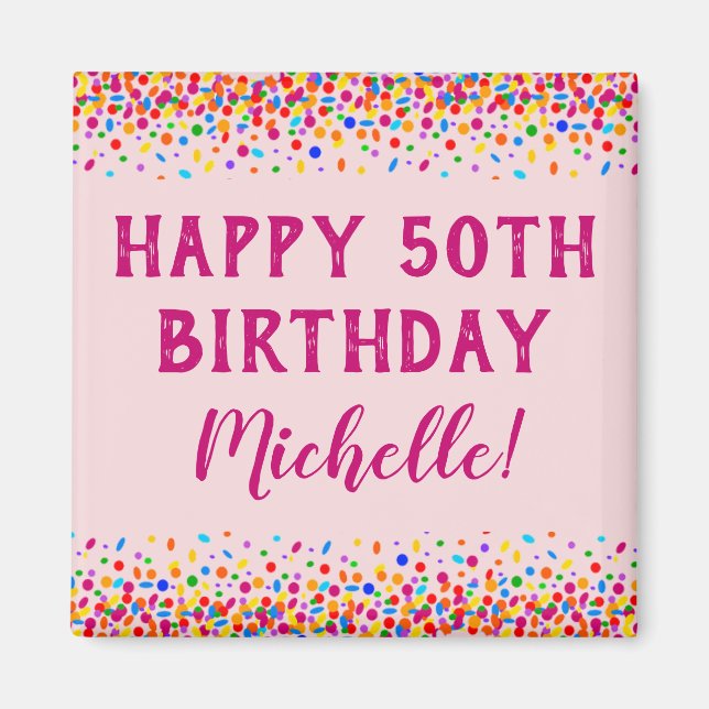 Birthday Fun Pink Colorful Confetti Magnet (Vorne)