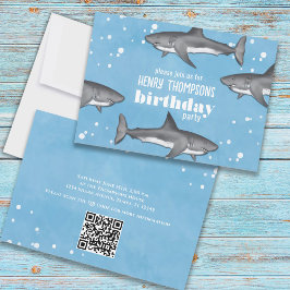 Birthday Fun Whimsical Ocean Sharks QR Codes Einladung