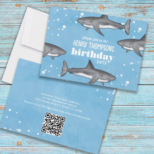 Birthday Fun Whimsical Ocean Sharks QR Codes Einladung