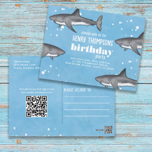 Birthday Fun Whimsical Sharks Ocean QR Code Postkarte
