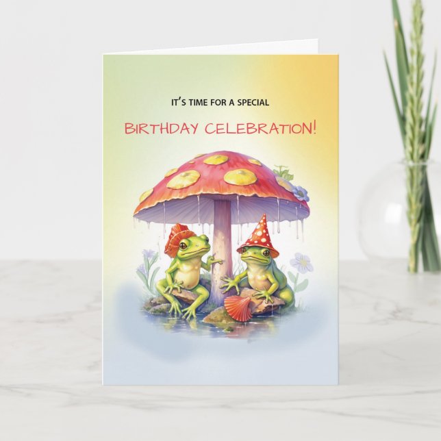 Birthday Funny Frogs Under Mushrooms Karte (Vorderseite)