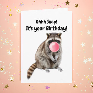 Birthday Funny Raccoon bläst Pink Blase Karte