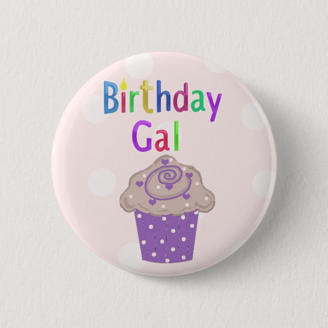 Birthday Gal Polka Dot Cupcake Button (Vorderseite)