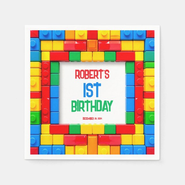 Birthday Gebäude Blocks Party Napkins Serviette (Vorderseite)