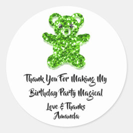 Birthday Gefallen Glitzer Green Sweet Bear White Runder Aufkleber