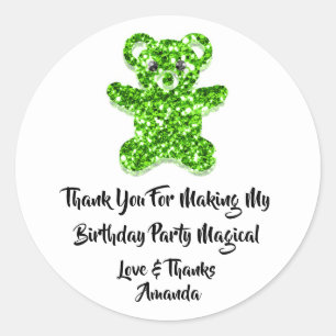Birthday Gefallen Glitzer Green Sweet Bear White Runder Aufkleber