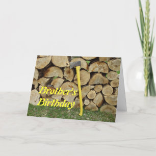 Birthday-gelbe Axt und Holzhaufen Karte