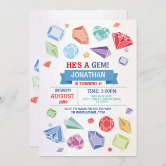 Birthday Gem Party Crystals Blue Red Geode Einladung