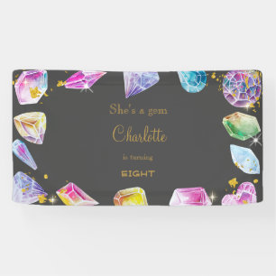 Birthday Gem Party Crystals Girl's Aquarell Banner