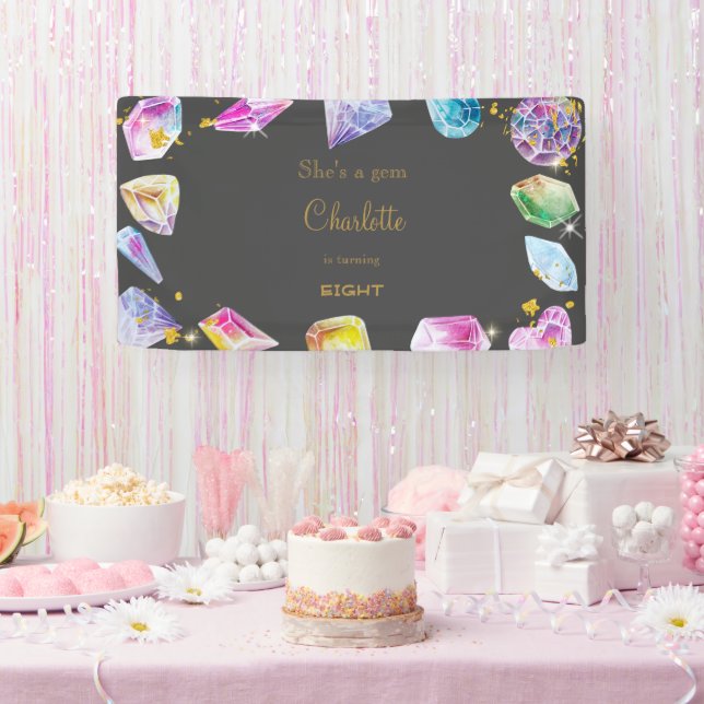 Birthday Gem Party Crystals Girl's Aquarell Banner (Party)