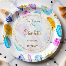 Birthday Gem Party Crystals Girl's Aquarell