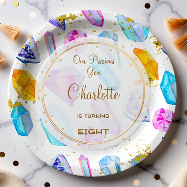 Birthday Gem Party Crystals Girl's Aquarell Pappteller (Von Creator hochgeladen)