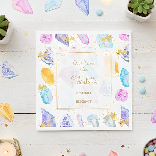 Birthday Gem Party Crystals Girl's Aquarell Serviette (Von Creator hochgeladen)