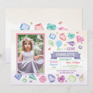 Birthday Gem Party Crystals Girl's Pastel Foto Einladung