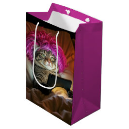 Birthday Gen Z Cat Staring an Electronic Tablet Mittlere Geschenktüte