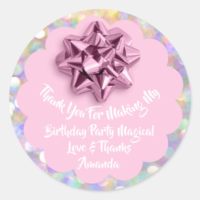 Birthday Gevor Baby Dusche Pink Ribbon Einzigartig Runder Aufkleber (Vorderseite)