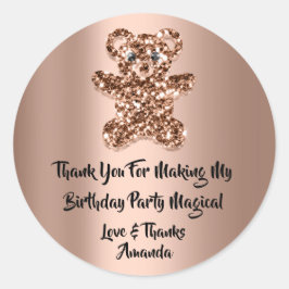 Birthday Gevor Glitzer Rose Brown Glitzer Bear Runder Aufkleber