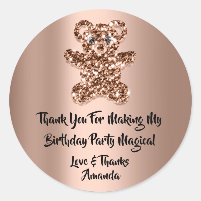 Birthday Gevor Glitzer Rose Brown Glitzer Bear Runder Aufkleber (Vorderseite)