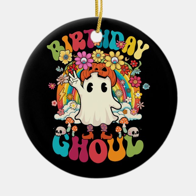 Birthday Ghoul Floral Ghost Kid Girl Groovy Hallow Keramik Ornament (Vorne)