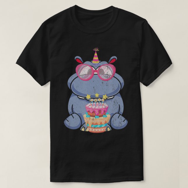 Birthday Gift Idea Cake Kids Cute Hippo  T-Shirt (Design vorne)