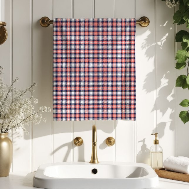 Birthday Gift Towel Coral Navy Plaid for Home Badhandtuch Set (Birthday Gift Towel Coral Navy Plaid for Home)