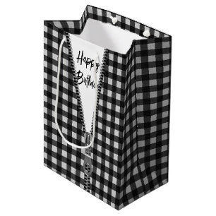Birthday Gingham mit Zipper Mittlere Geschenktüte