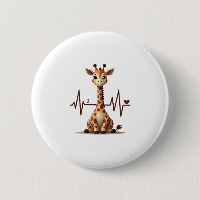 Birthday Giraffe Heartbeat Shirt for Woman Man Kid Button (Vorderseite)