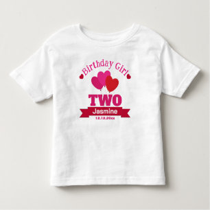 Birthday Girl 2 Jahre Alte Herzbaloons Weiß Kleinkind T-shirt