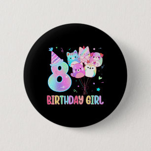 Birthday Girl 8. Geburtstag Squish Squad Mallow Gi Button