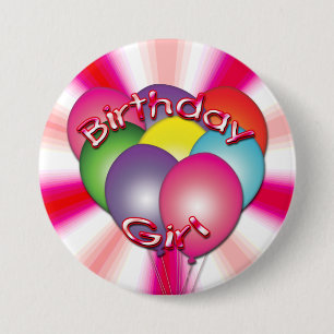 Birthday Girl Balloons Button