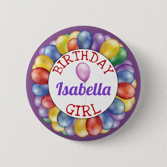 Birthday Girl Balloons Button Lila (Vorderseite)
