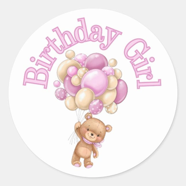 Birthday Girl Bear Baby Dusche Runder Aufkleber