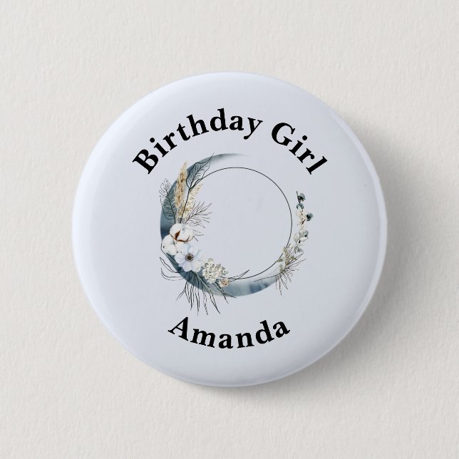 Birthday Girl Blue Crescent Moon Button (Vorderseite)