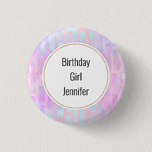 Birthday Girl Blue Rectangle Shapes auf Pink Button