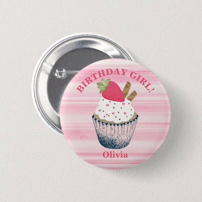Birthday Girl Button - Niedliches, rosa Party Zube (Vorne & Hinten)