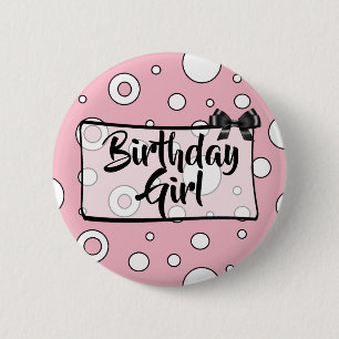 Birthday Girl Button Schwarz, Weiß und Rosa Bow