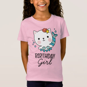 Birthday Girl Cat Mermaid Birthday T - Shirt