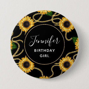 Birthday Girl Classy Yellow Sunblumen Muster Button