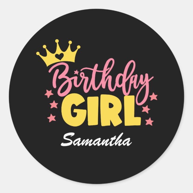 Birthday Girl Custom Simple Foto Runder Aufkleber (Vorderseite)