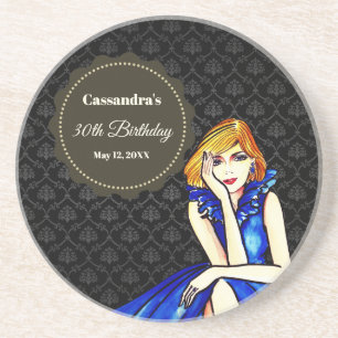 Birthday Girl Dark Royal Blue Cocktail Damask Getränkeuntersetzer