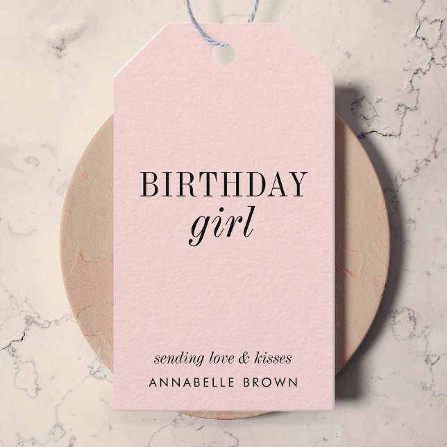 Birthday Girl | Einfache Rosa Weibchen Mädchen Geschenkanhänger (Von Creator hochgeladen)
