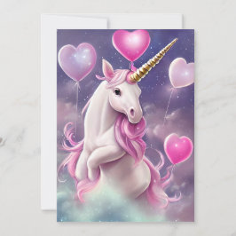 Birthday Girl Fantasy Unicoron mit rosa Balloons Feiertagskarte