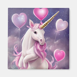 Birthday Girl Fantasy Unicoron mit rosa Balloons Magnet